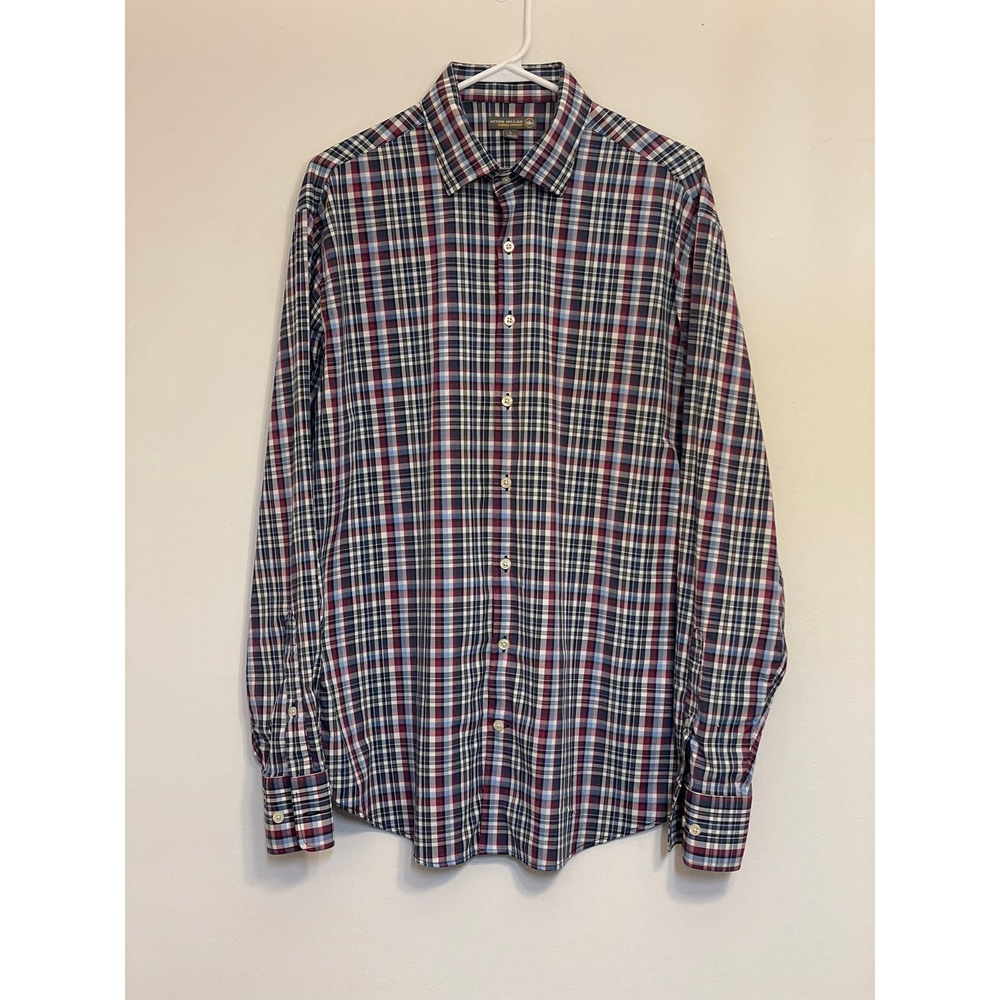 Peter Millar Summer Comfort Long Sleeve Plaid Shirt Mens size L